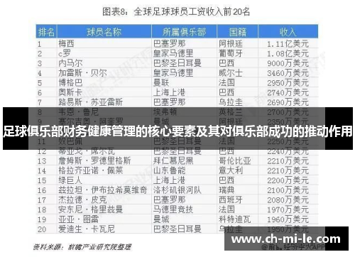 足球俱乐部财务健康管理的核心要素及其对俱乐部成功的推动作用